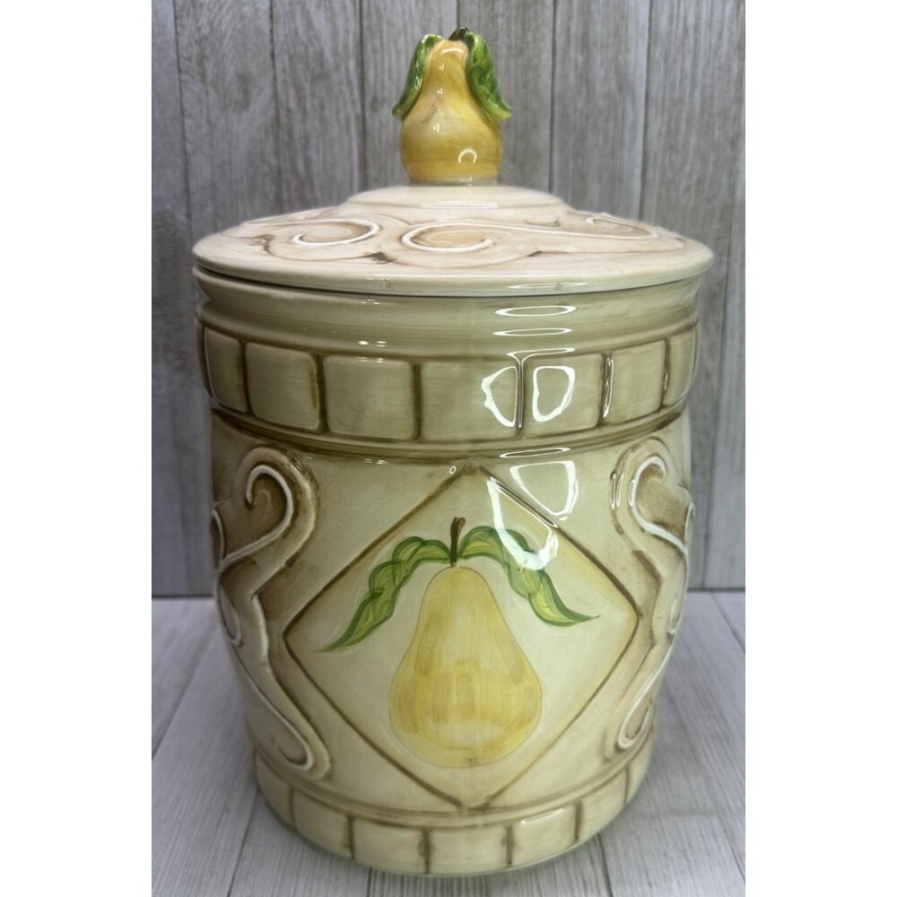 Vtg American Atelier SAN Marco 5114 Cookie Jar Yellow Pear Earthenware 11" Tall